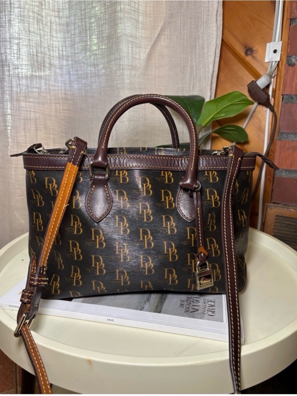 Dooney & Bourke Brown & Tan Signature DB Satchel
